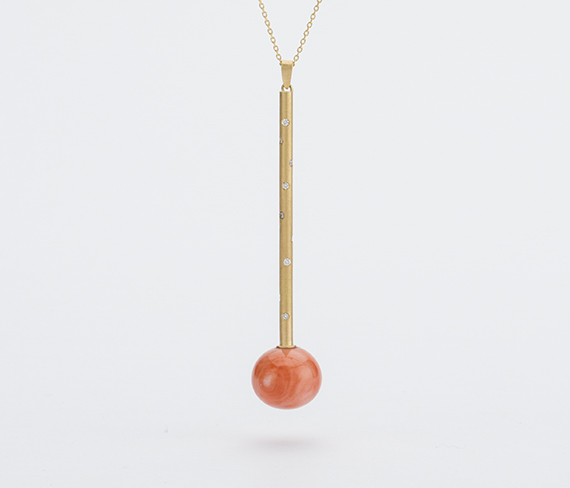 Gem Necklace / Yellow Gold, Coral, Diamond